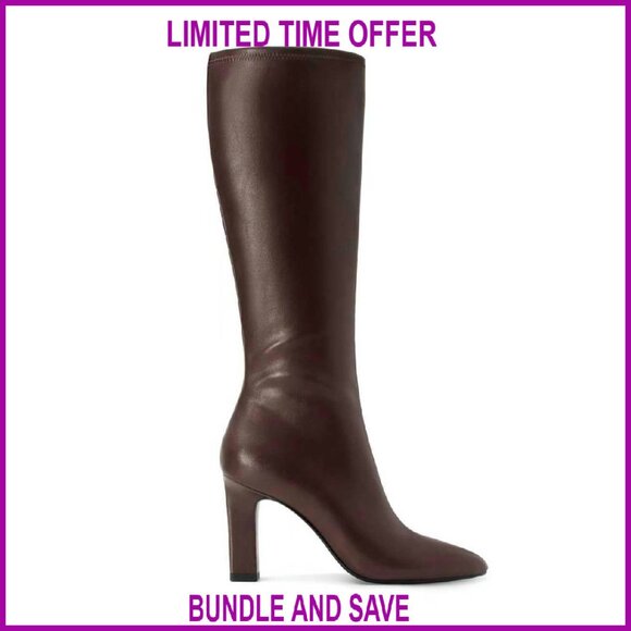 Knee High Boots Women Leather Tall Block Heel Pointed Toe Zipper